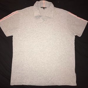 plain gray polo with red stripe